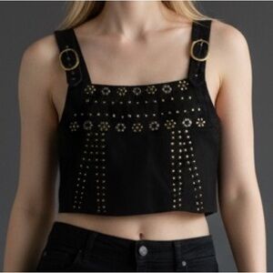Free People Black Studded Crop Top – Boho Festival Style - Large